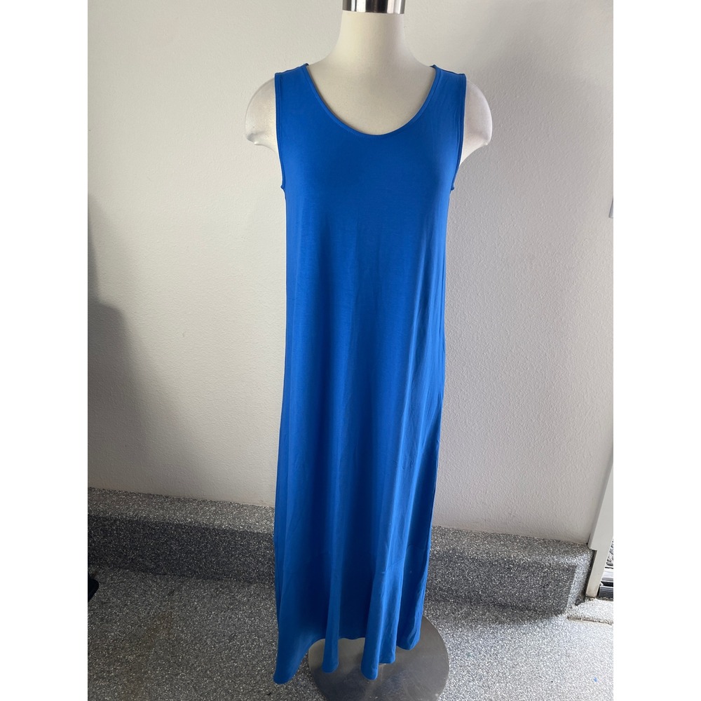 J‎ Jill Wearever Womens Small Blue Sleeveless Maxi Dress Scoop Neck Flounce Hem